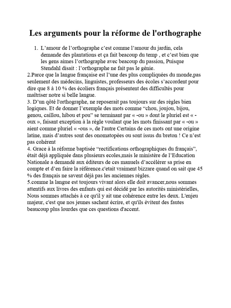 Arguments pour et contre la réforme orthographique | PDF | Langue ...