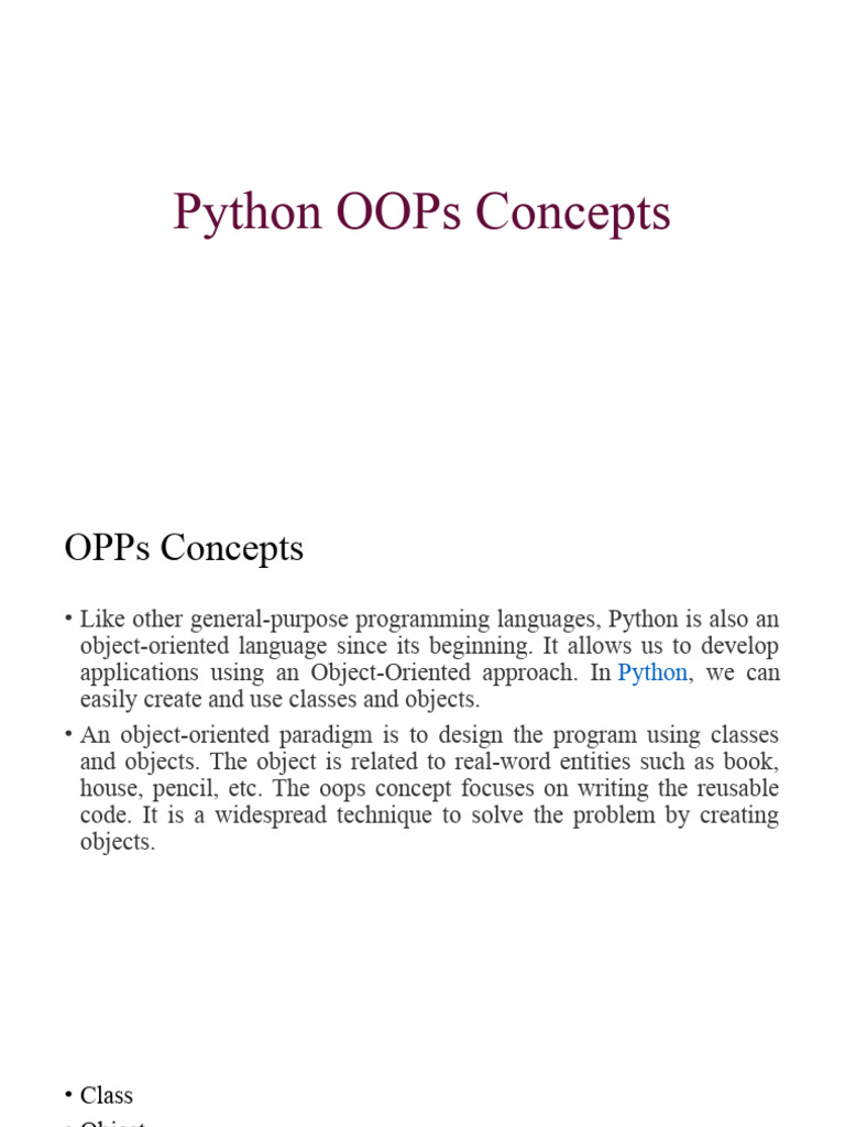 19.python OOPs Concepts | PDF | Object Oriented Programming | Class ...