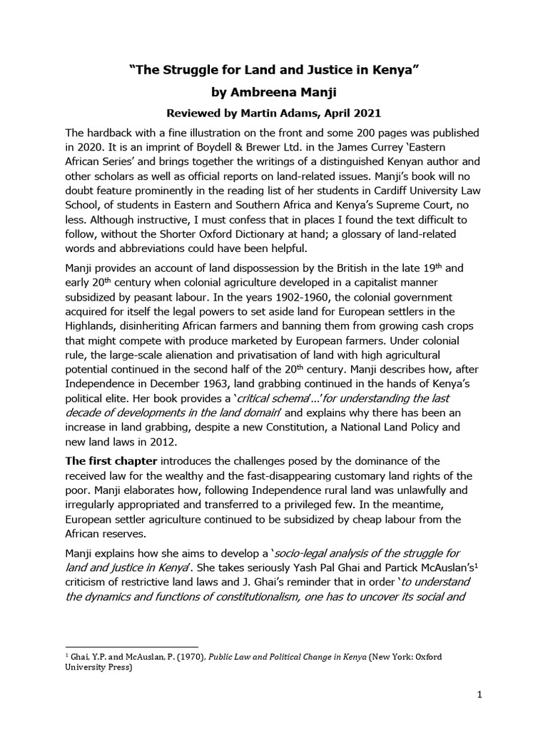 Ambreena manji the struggle for land and justice in kenya martin adams