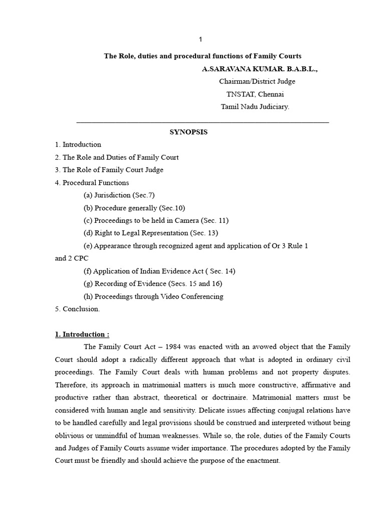 The role duties and procedural functions of family courts article pdf