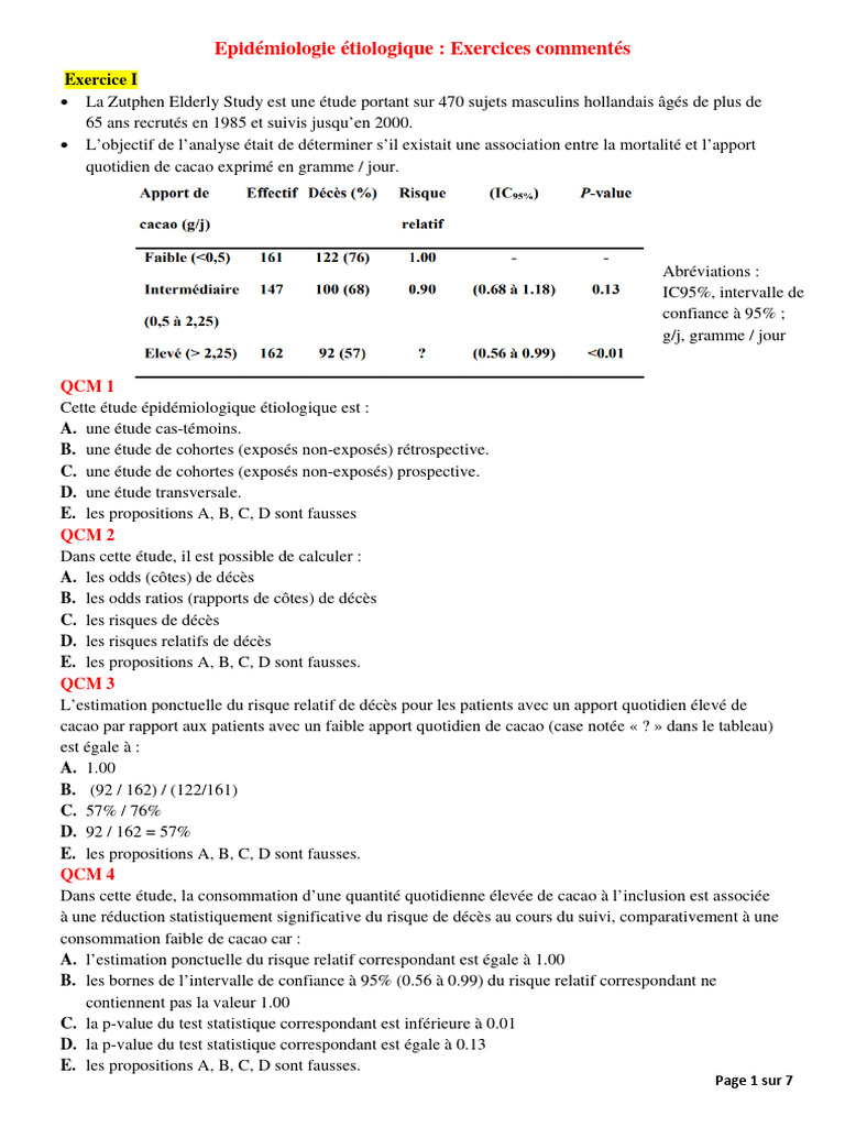 TD Epidmiologie tiologique Exercices Comments | PDF