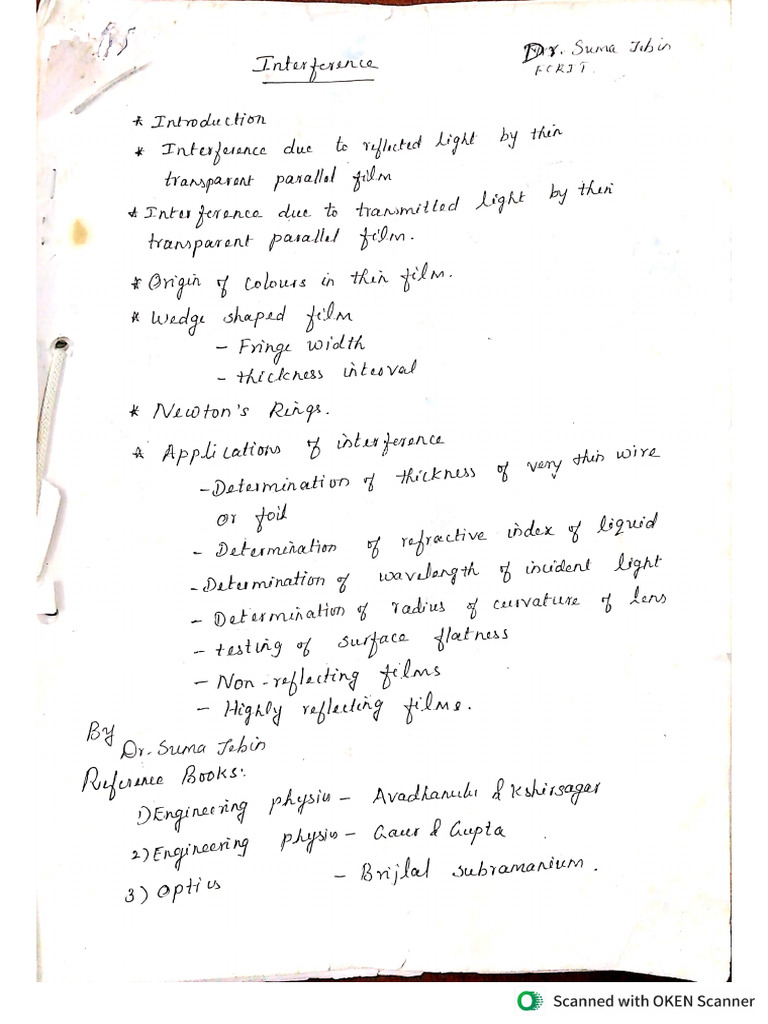 Sem1 Physics Interference Notes | PDF