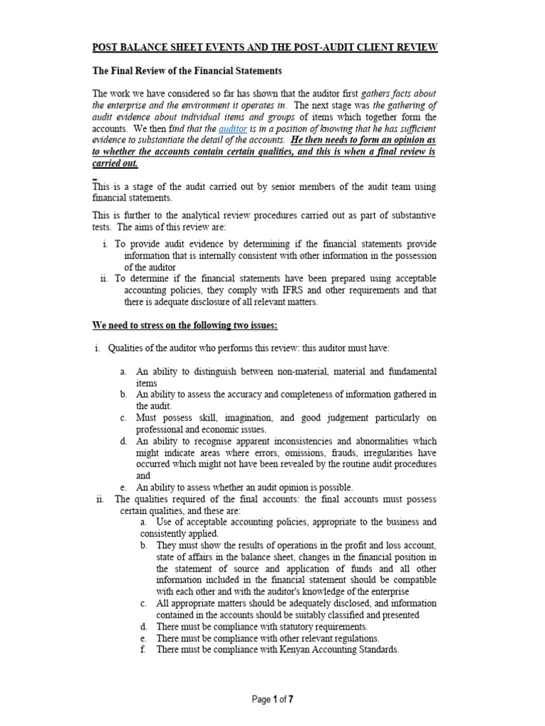 Post Balance Sheet Events | PDF