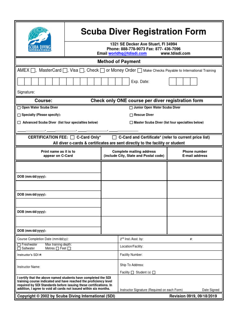 02 Diver Registration | PDF | Scuba Diving | Underwater Diving