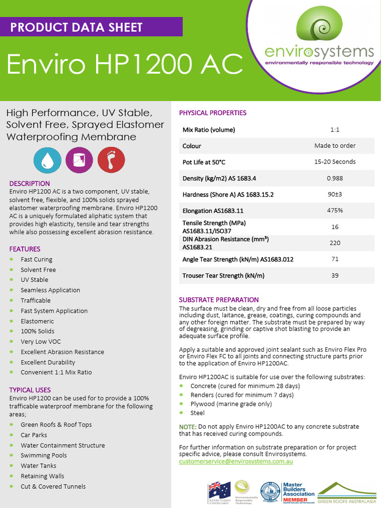 Enviro HP1200 AC Waterproofing Guide | PDF