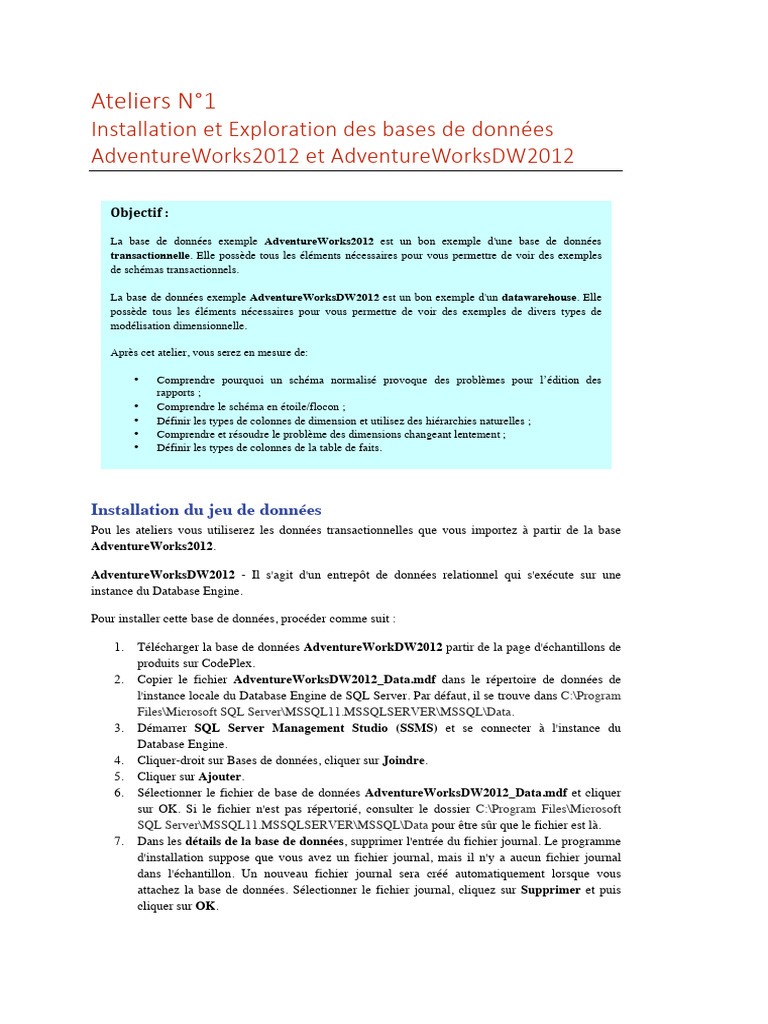 Installation et Exploration d'AdventureWorks | PDF | Méthodes et ...