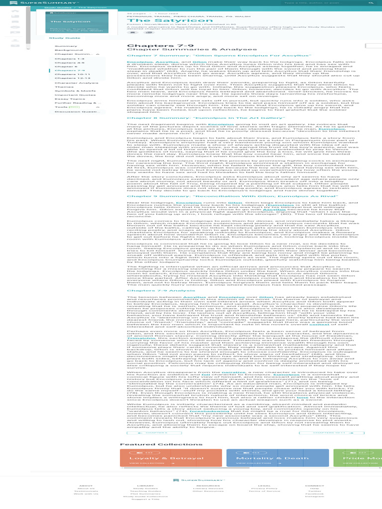 The Satyricon Chapters 7-9 Summary & Analysis - SuperSummary | PDF