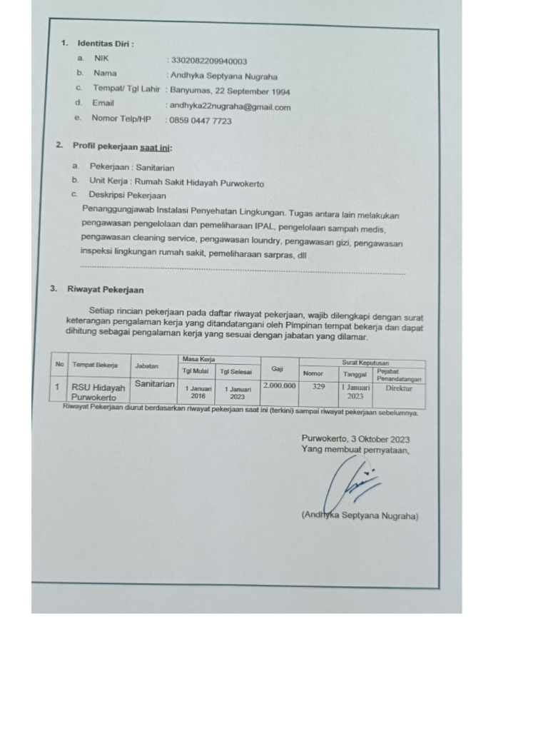 Surat Pengalaman Kerja p3k | PDF