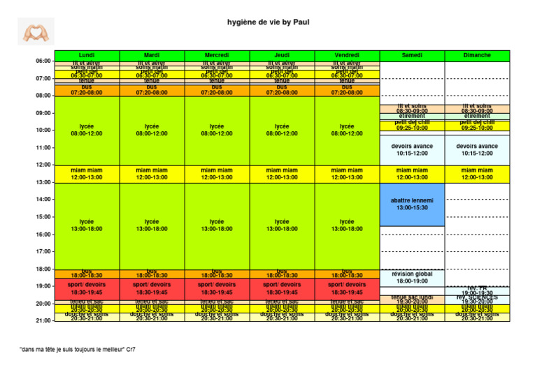 Exemple DEmploi Du Temps Personnel - Optimisez Votre Quotidien Avec ...