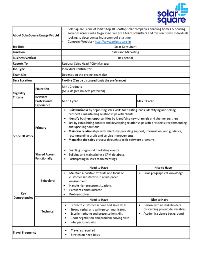 Solar Consultant JD - SSE - r6 | PDF