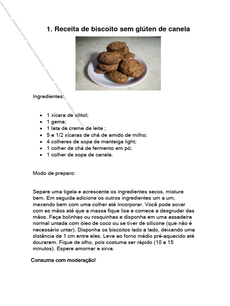 20 Receitas De Biscoitos Para Diabéticos Pdf Chocolate Milho