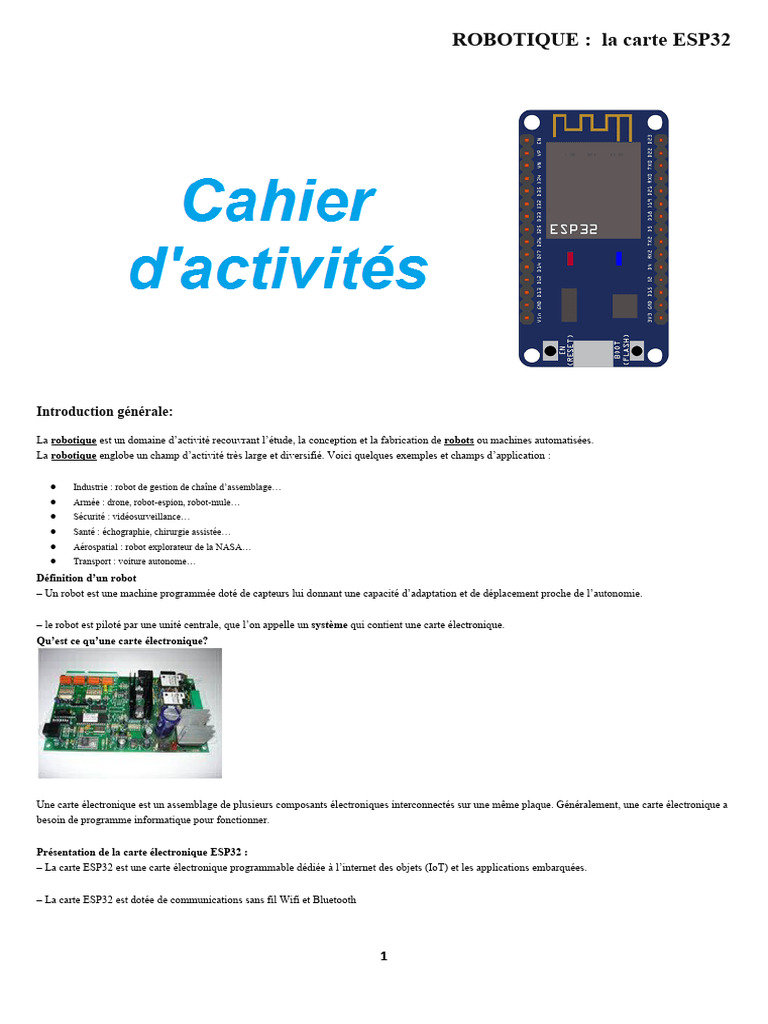 Introduction à la carte ESP32 en robotique | PDF | Sciences et ...