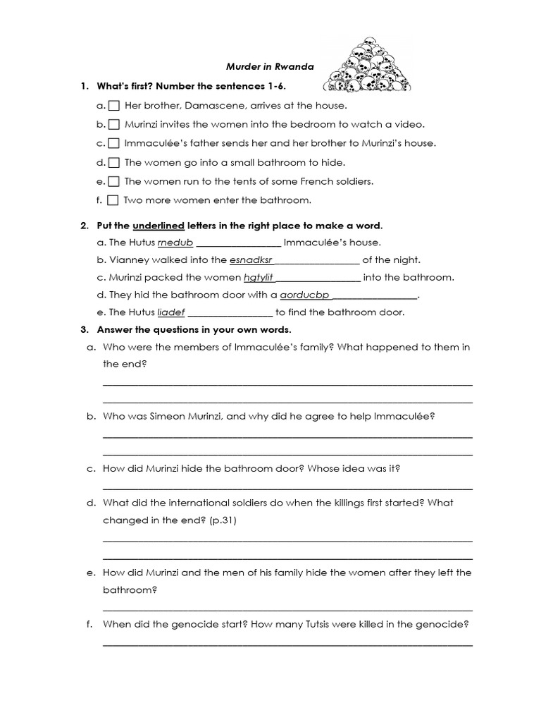 Murder in Rwanda Worksheet PDF Art Mystery Thriller Crime Fiction