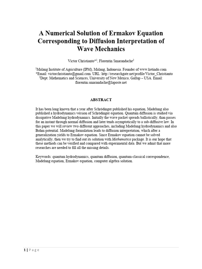 A Numerical Solution of Ermakov Equation Corresponding To Diffusion ...