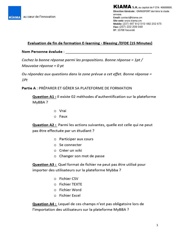 Evaluation de Fin de Formation Blessing Final | PDF