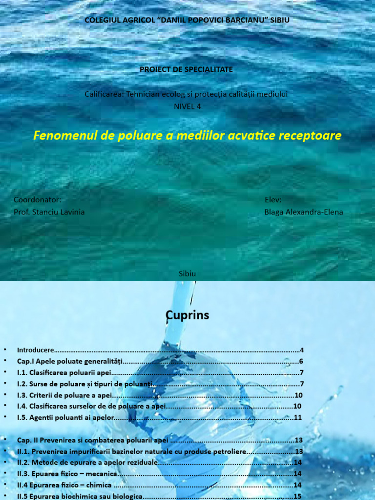 Fenomenul de Poluare A Mediilor Acvatice Receptoare | PDF