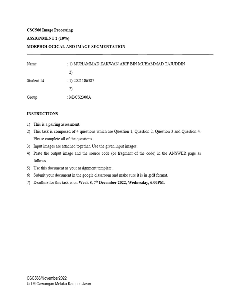 CSC566 Assignment: Image Processing Tasks | PDF