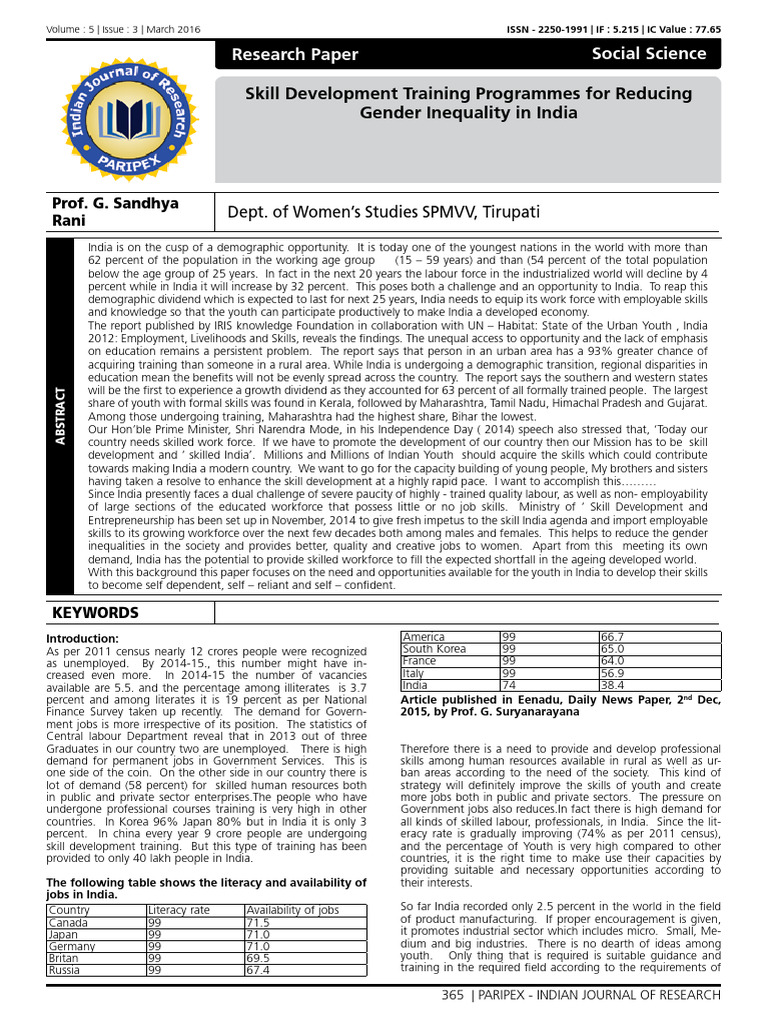 Skill Development to Combat Gender Inequality | PDF | Vocational ...