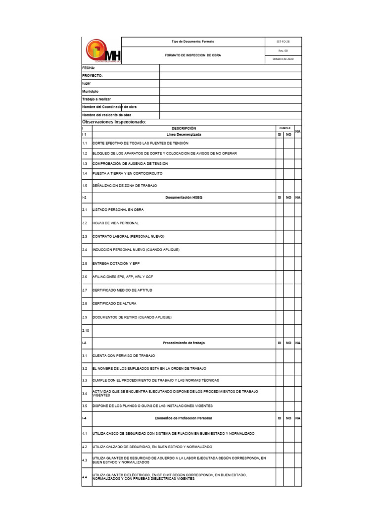 Anexo 35. SST-FO-28. Inspeccion de Obra | PDF | Residuos | Materiales