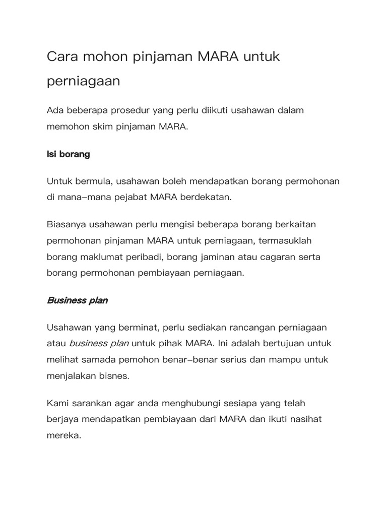 Cara Mohon Pinjaman MARA Untuk Perniagaan | PDF