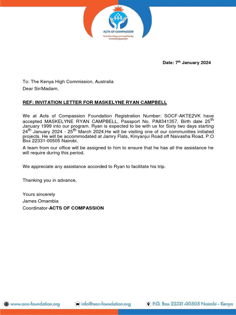 Invitation Letter for Maskelyne Campbell | PDF | Travel | Cooking, Food ...
