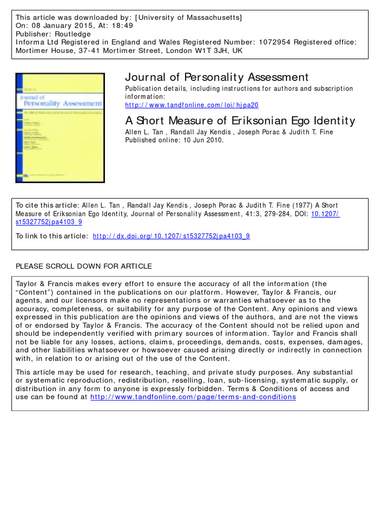 2nd Sale Best Ego Identity Scale 12 Item Manual | PDF | Identity ...