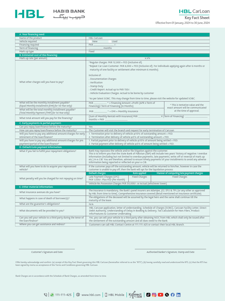 Hbl car loan kfs jan jun 2024 english pdf