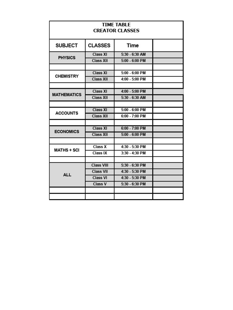 Cc time table 2023 pdf