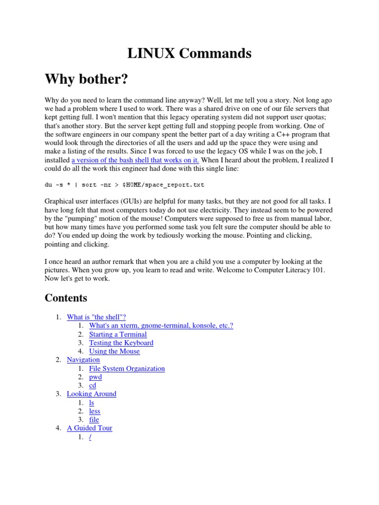 LINUX Commands Why Bother?: Du - S - Sort - NR $HOME/space - Report ...