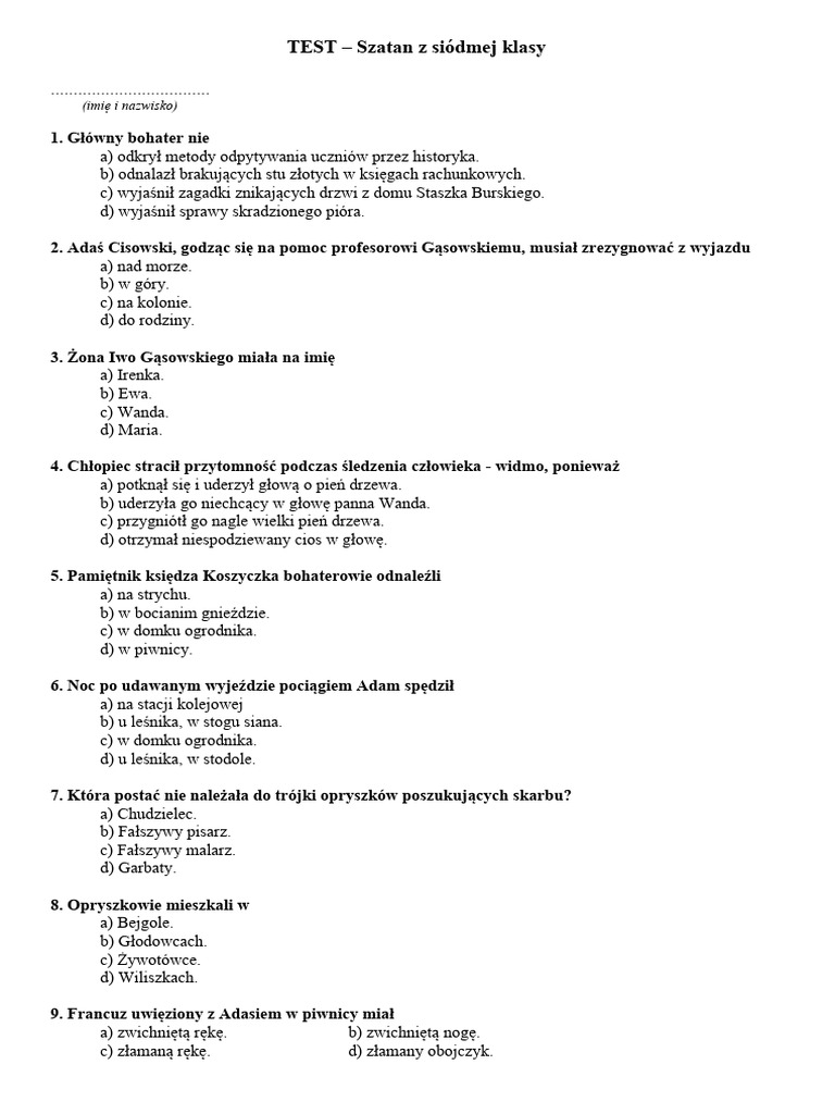 Test Szatan Z Siódmej Klasy TEST - Szatan Z Siódmej Klasy | PDF