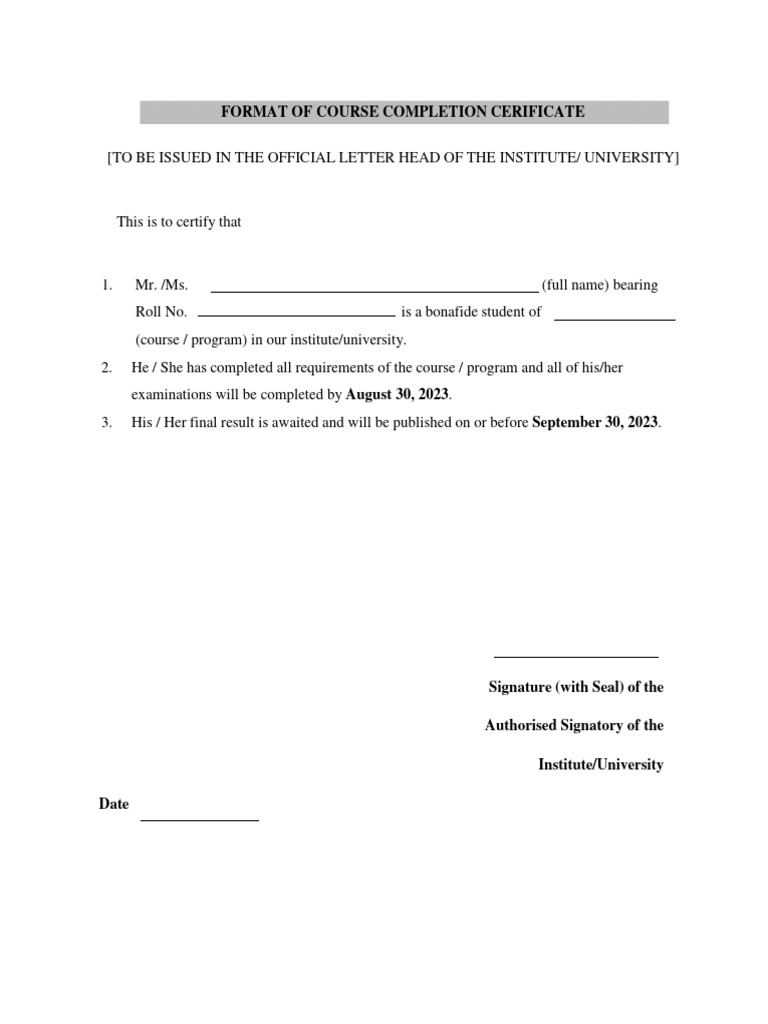 Course Completion Certificate Format | PDF