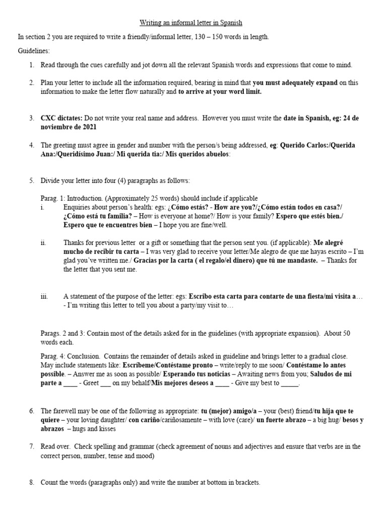 Week 7-8 Writing An Informal Letter in Spanish | Download Free PDF ...