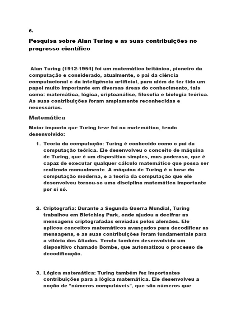 Pesquisa Sobre Alan Turing - Cópia | PDF | Filosofia