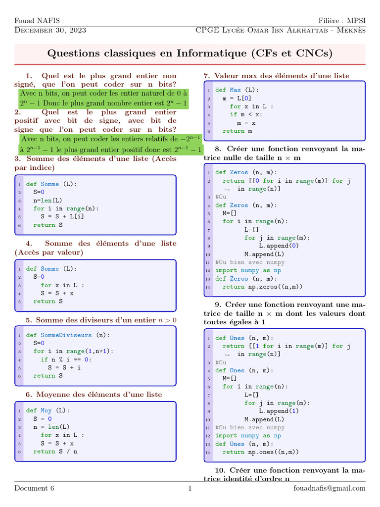 Questions classiques en Informatique | PDF | Ordinateurs