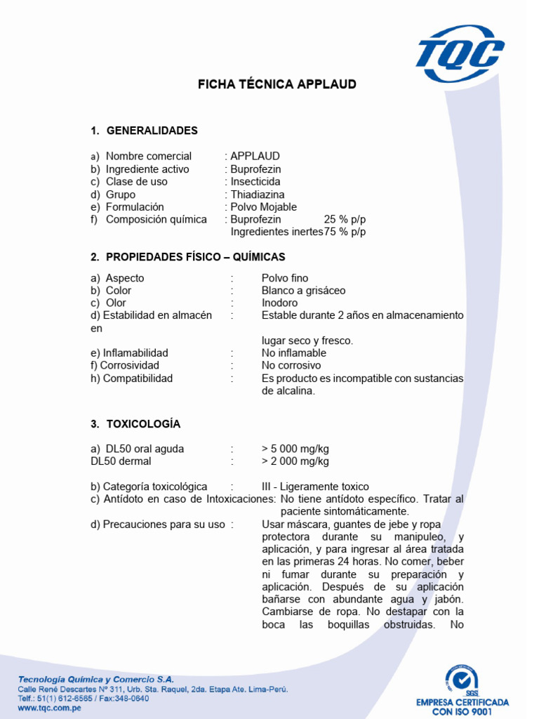 Ficha Técnica del Insecticida Applaud | PDF