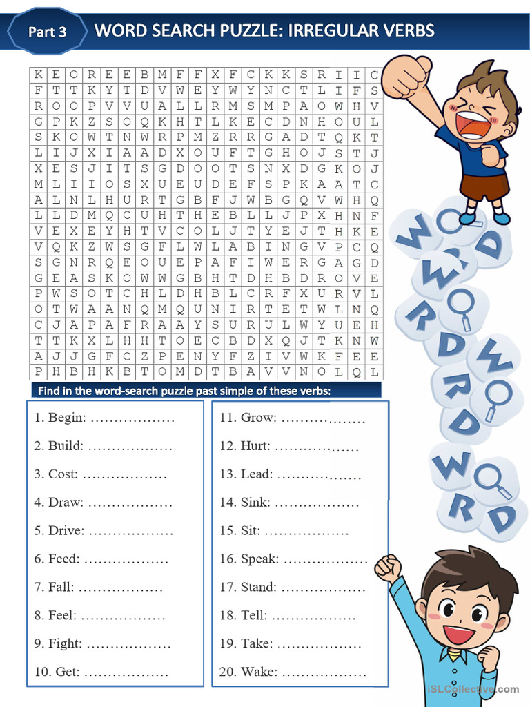 Wordsearch Puzzle Irregular Verbs In Past Form Pdf