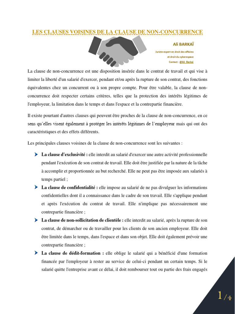 Les Clauses Voisines de La Clause de NonConcurrence PDF