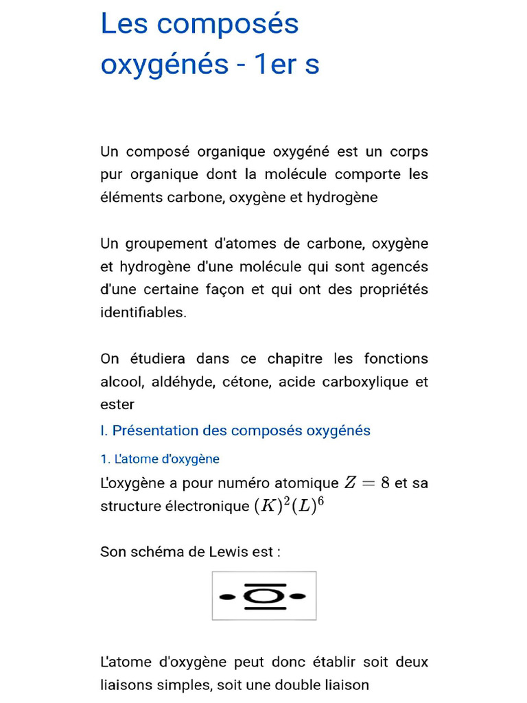 Cours Composés Oxygénés 1er S | PDF