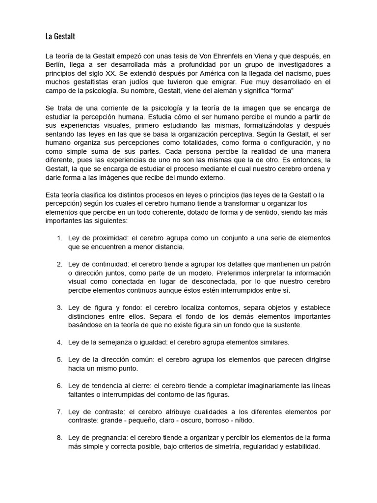 Teoría de La Gestalt | PDF | Percepción | Psicología cognitiva
