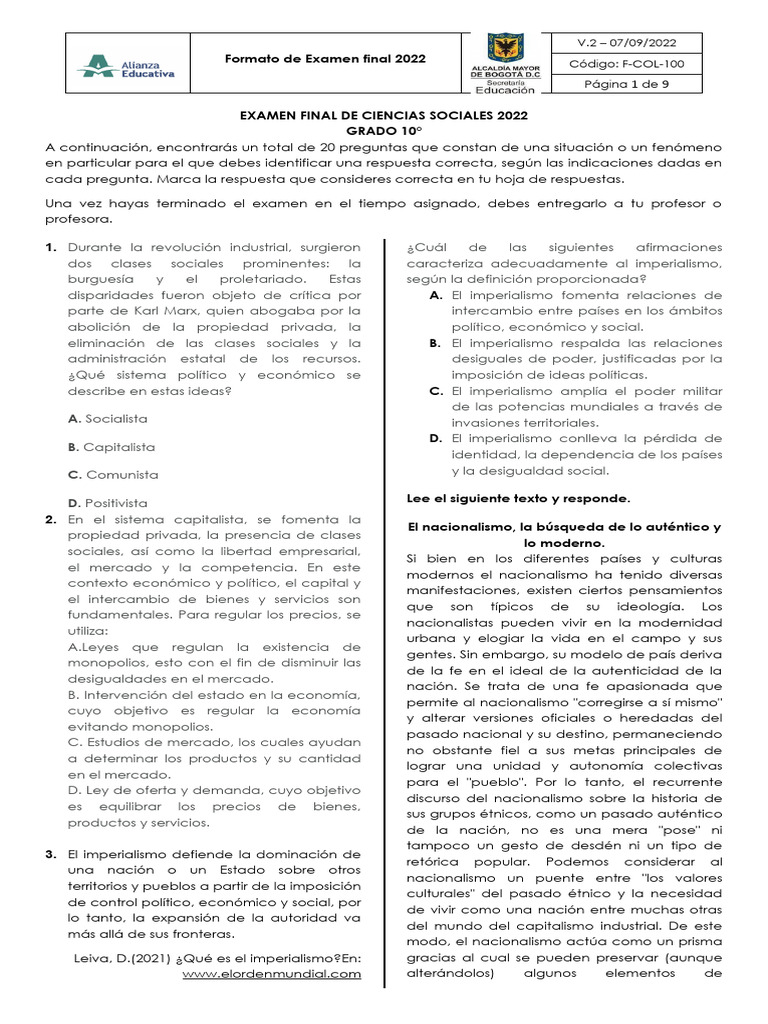 Examen Final Ciencias Sociales 2022 | PDF