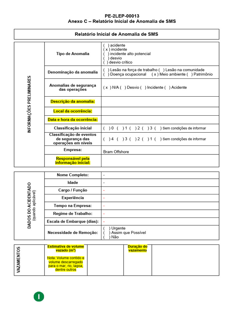 Anexo C Modelo de Relat Rio Inicial de Anomalia de SMS | PDF
