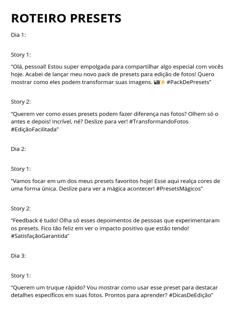 Roteiro Presets Pdf