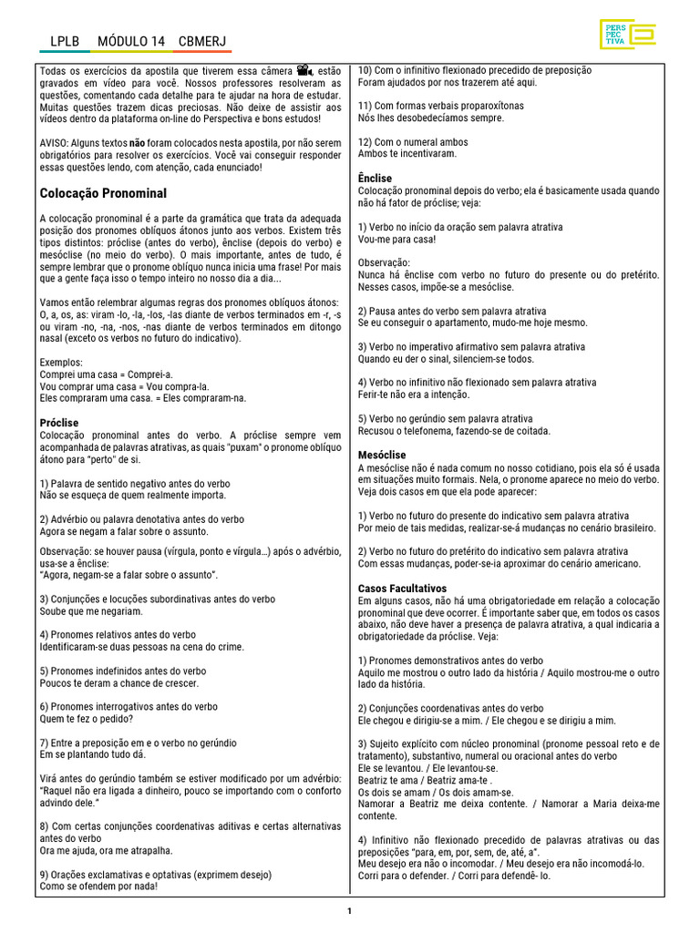 Coloca O Pronominal Enclise Regras