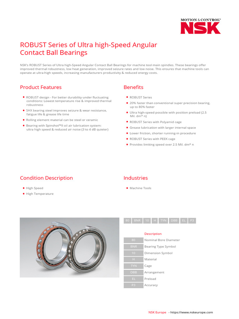 Angular Contact Ball Bearings Robust Ultra High Speed | PDF ...