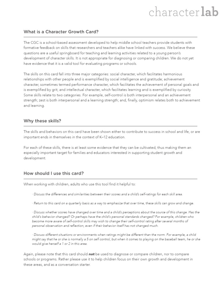 January 2014 Character Growth Card | PDF