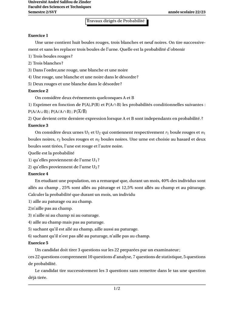 TD Proba Svt023 | PDF | Science | Théorie des probabilités