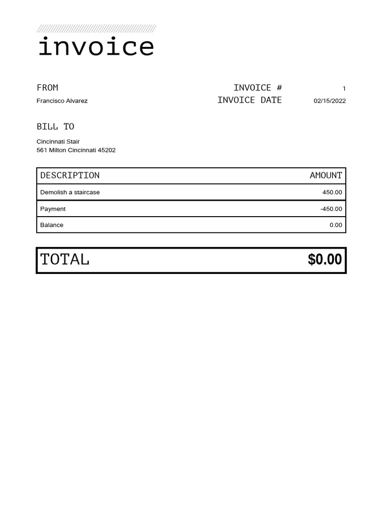 Invoice for Staircase Demolition | PDF
