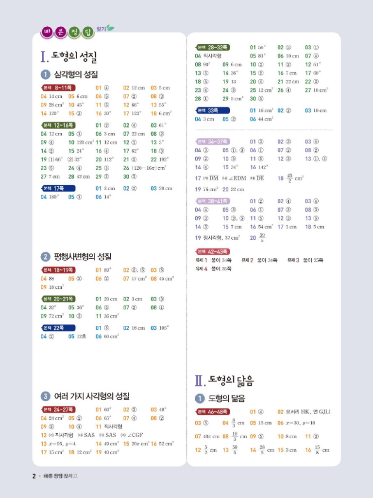 2021 일품 중2하 빠른정답 2 | PDF