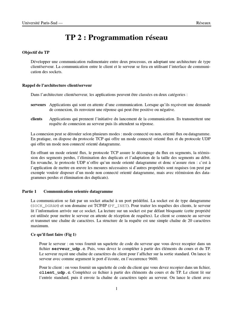 TP 2: Programmation Réseau | PDF