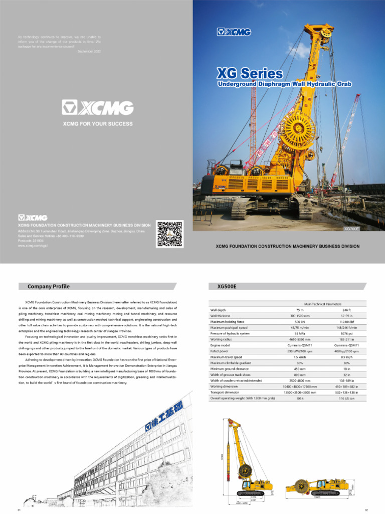 XG Series Underground Diaphragm Wall Hydraulic Grab PDF